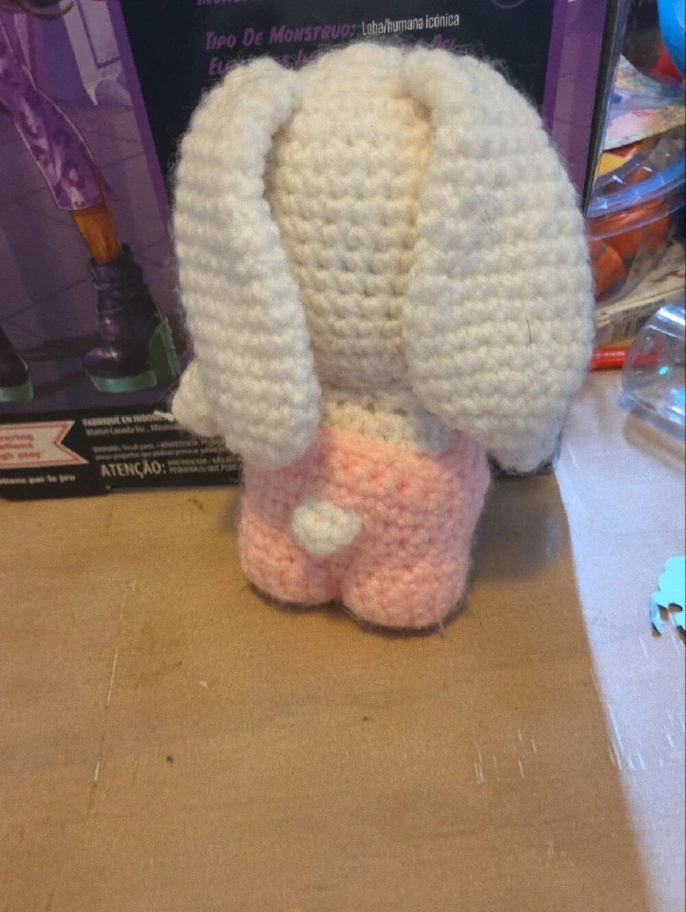 Handmade Crochet White Bunny Plush with Pink Outfit